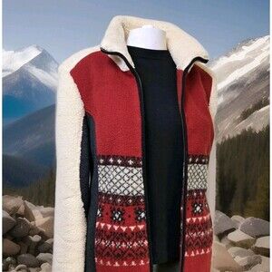 Up Country DuMonde Knit-Sherpa Jacket Nordic-Alpine Women's XS/S Red Cream Gray